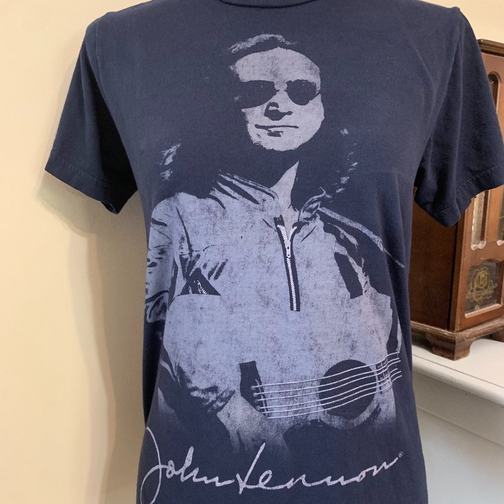 John Lennon Beatles Guitar Signature Portrait Live Nation Merchandise Navy Blue